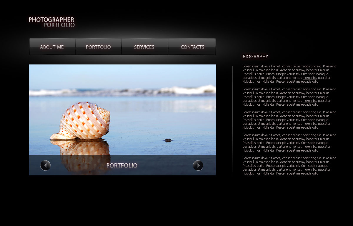 Create a nice looking photographer portfolio layout in Adobe Photoshop CS3